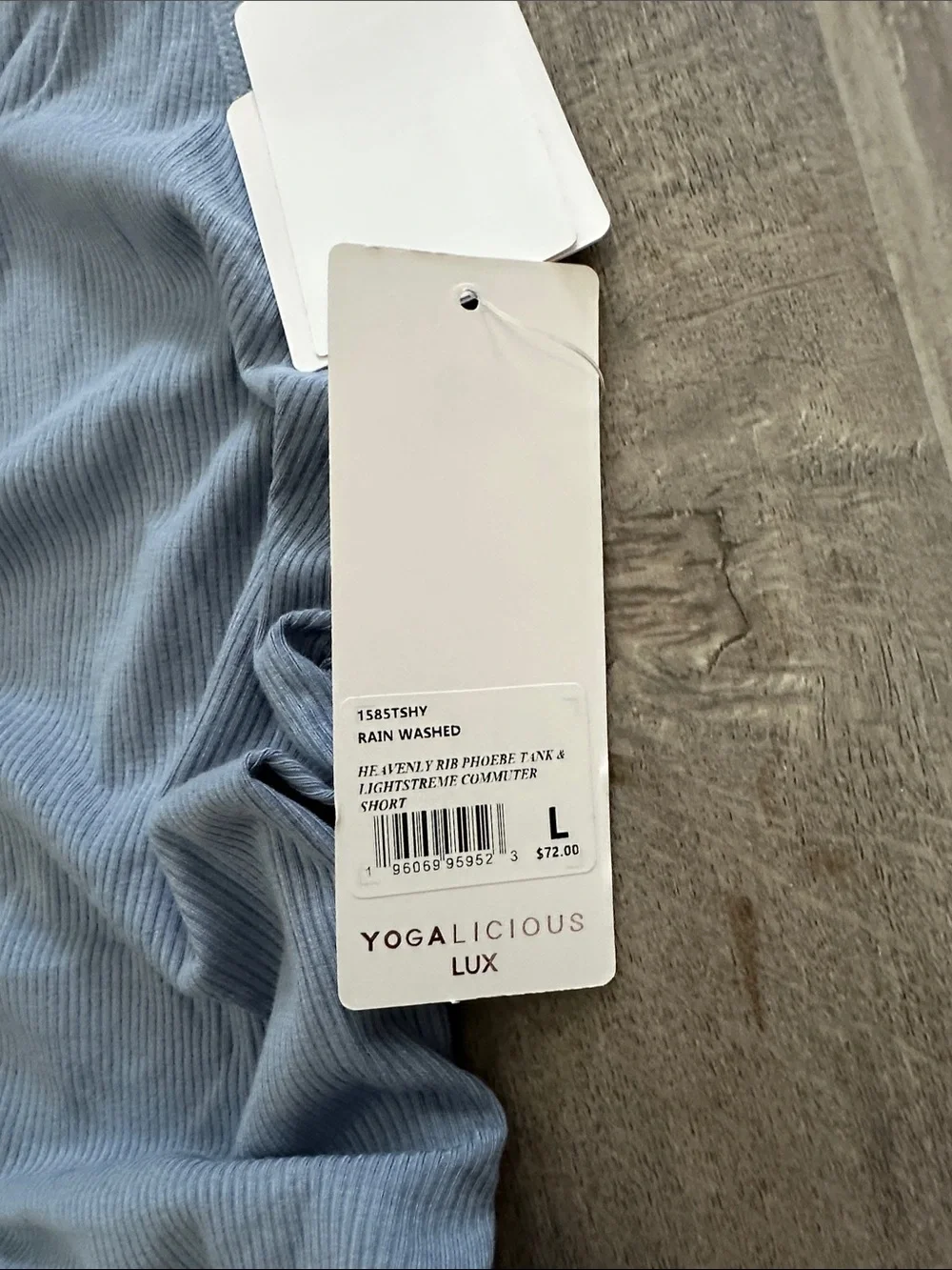 NWT Yogalicious Lux Phoebe Rib Crop Tank & Smocked Waistband Shorts Set Blue L